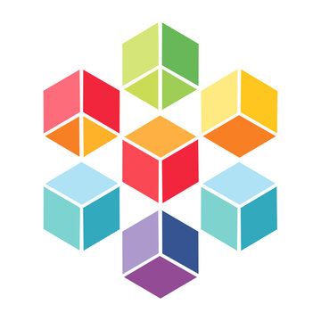 Colorful geometric cubes vector grid