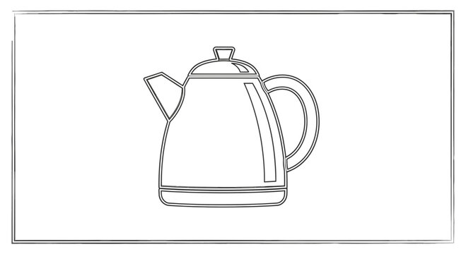Simple Line Drawing of a Modern Electric Kettle on a White Background