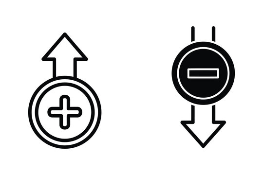 Plus and minus symbols direction arrows vector line illustration