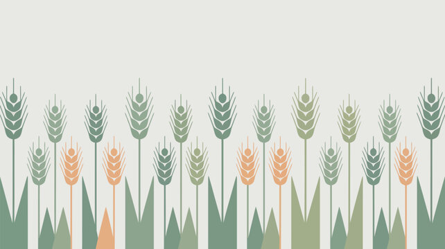 Abstract wheat stalks pattern in vibrant green and orange minimalist vector background