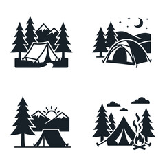 Obraz premium Black and white tent camping icons.