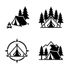 Fototapeta premium Camping Tents And Forest Icons Set.