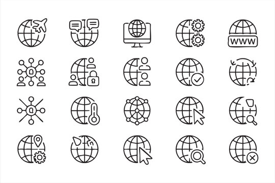 Global Network and Internet Technology Line Icon Set