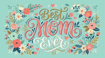 Best Mom Ever colorful floral greeting card. © Abhinaya Project