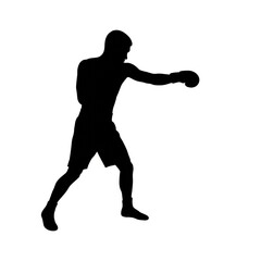 Obraz premium Black Silhouette of Male Boxer in Standing Guard Throwing a Left Jab Punch, Athletic Fighter in Classic Boxing Stance, Sport Vector Illustration