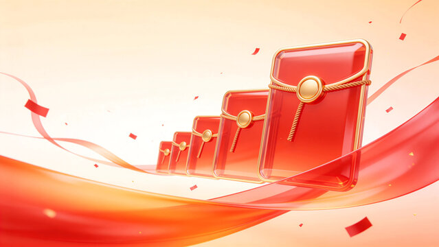 E-commerce promotional poster of dynamic red envelopes