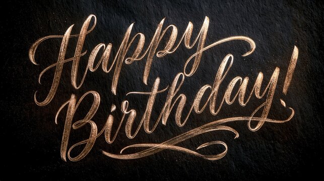 Happy Birthday! lettering in metallic gold with texture creates an elegant greeting for celebrations.