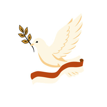 White Dove of Peace with Olive Branch Vector Illustration