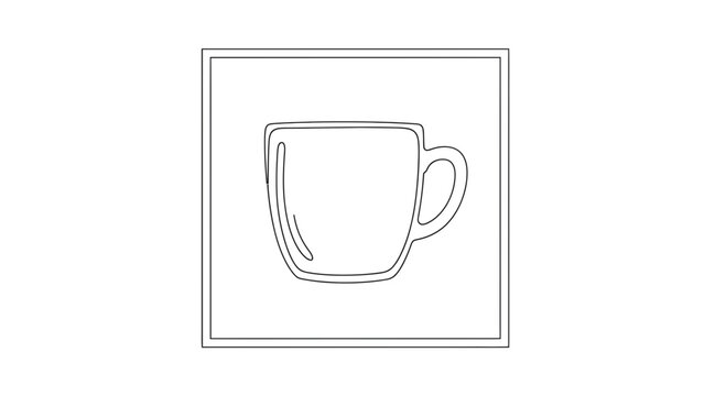 Minimalist single line drawing of a coffee cup, simple outline of a mug on white background