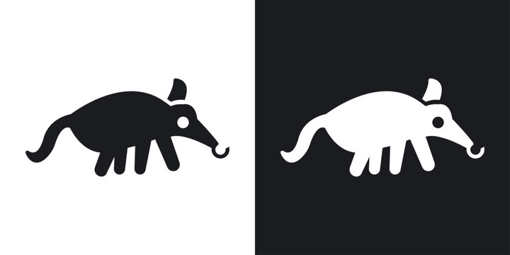 Ant eater icons vectors in solid black and white style