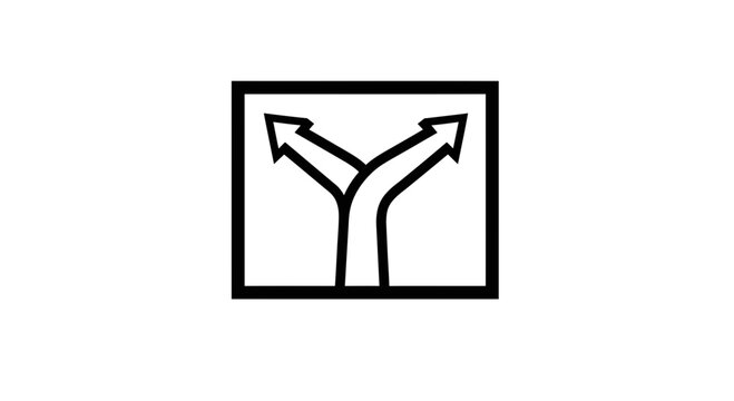 Fork in the road with two arrows pointing in opposite directions, symbolizing choice and decision making.