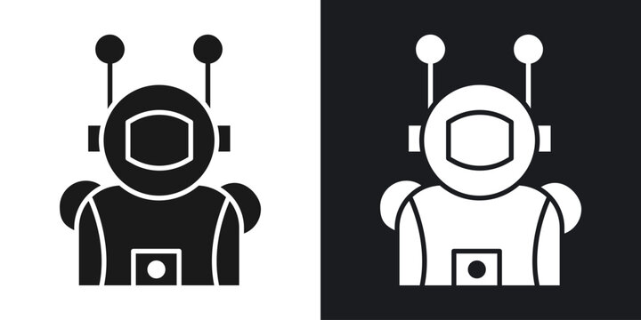 Astronaut user icons vectors in solid black and white style