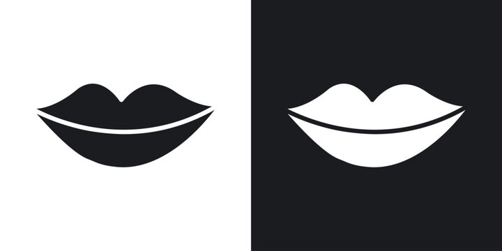 Big lips icons vectors in solid black and white style