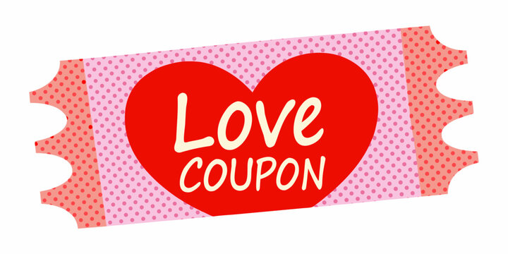 Love coupon with heart shape pink halftone dot pattern background