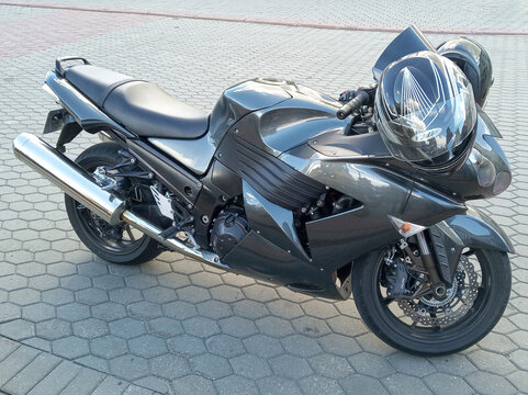 Grodno, Republic of Belarus. - September 29, 2018: Motorcycle Kawasaki ZZR 1400 (also known as the ZX-14).