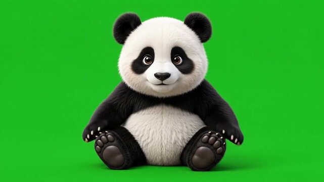 panda Zoo, 3d rendering animal realistic cute dance in green screen background