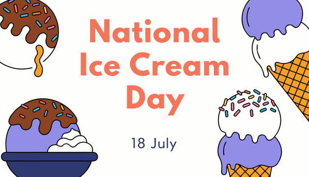 National Ice Cream Day, ice cream icons, colorful dessert graphics, sweet treats, July 18th celebration