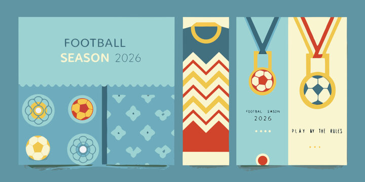 Football Patterned Background With Medals And Balls Vector Illustration