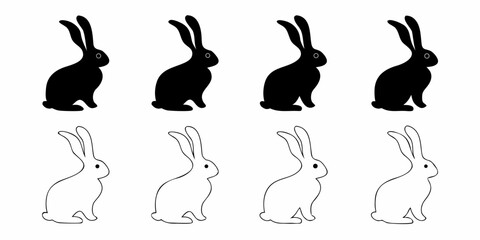 Rabbit Silhouettes And Outlines On White Background © Sujal