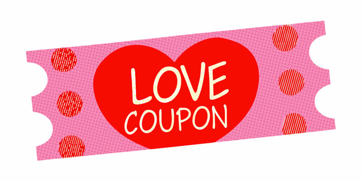 Love coupon with heart shape pink halftone dot pattern background