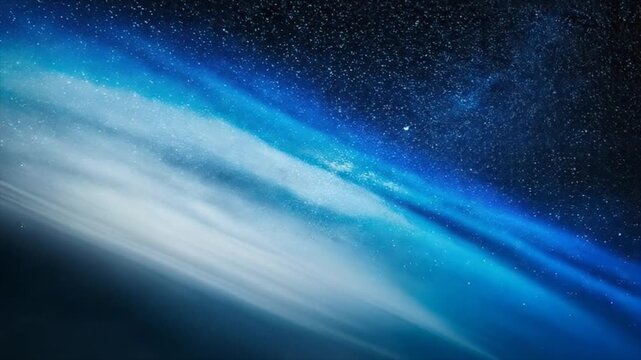 Blue white cosmic fog glowing softly through a shadowy gradient with slow layered diagonal haze