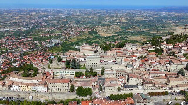 Aerial view of Public Palace and Basilica of Saint Marinus, San Marino