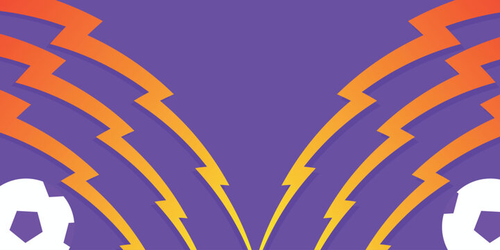 Football background template with stylish lightning patterns and football graphic elements on a bright purple background, perfect for sports banners and advertisements.