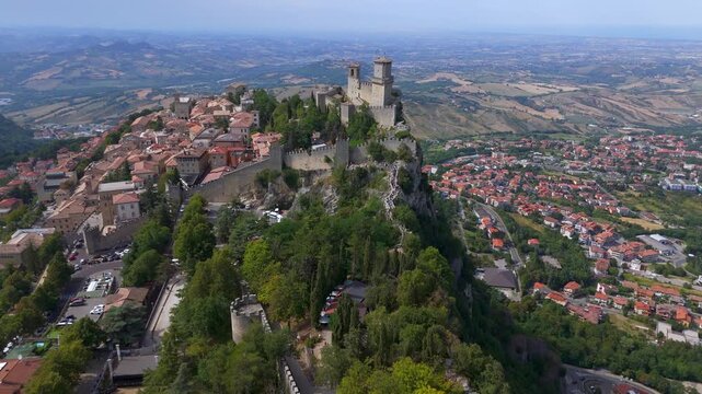 Aerial view of Cesta Tower and medieval fortifications, San Marino
