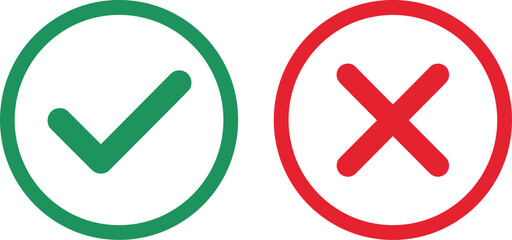 Green check mark and red cross icons for approval, validation and decision concepts © Monjurul