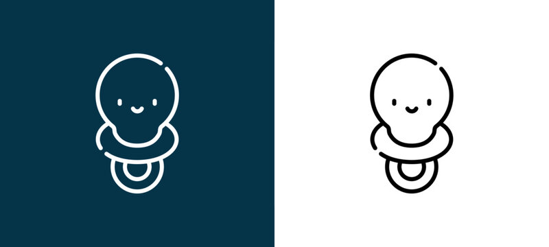 Black and white pacifier outline icon duo, editable stroke vector illustration for web, mobile apps, UI design, branding, and print from Baby and Toys