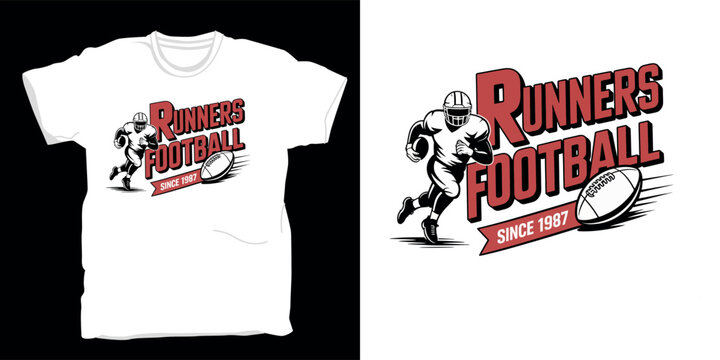 Runners football since 1987 text with player and ball graphic for t-shirt.