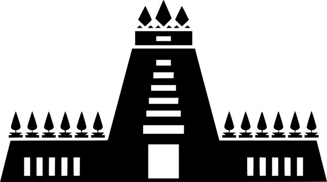 Traditional South Indian temple tower gopuram flat vector black silhouette illustration isolated on a white background, ideal for Hindu cultural and religious designs.