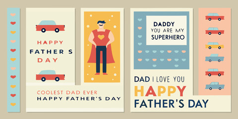 Toy Sedan Cars And Superhero Illustration For Father s Day Greetings © ShibuProsad
