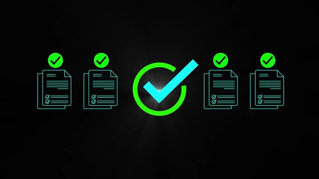 Digital checklist and approval workflow showing business document validation and task tracking system for decision making, process optimization, and quality verification with high efficiency.