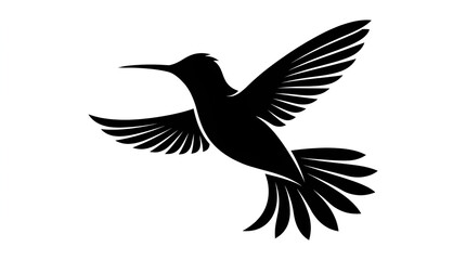 Fototapeta premium Flying Black Bird Silhouette Against White Background Minimalist Animal Illustration