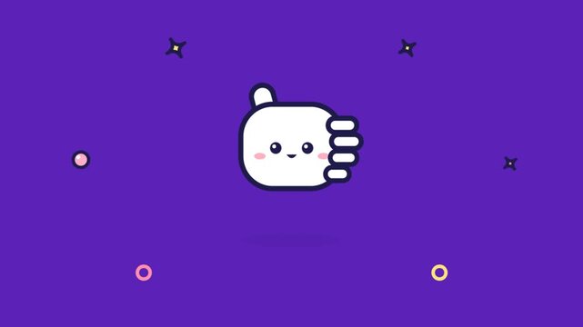 Cute animated speech bubble character waving and smiling on purple