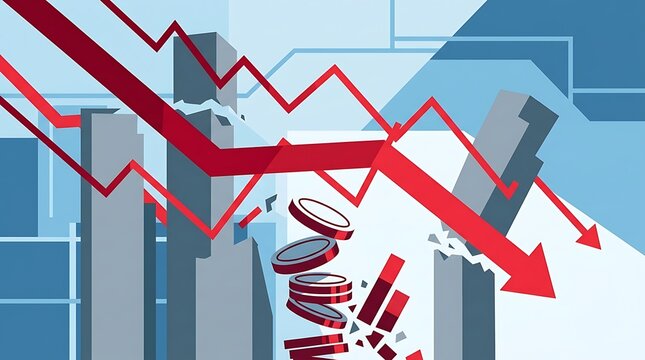 Financial Market Crash Concept with Red Arrows and Falling Coins