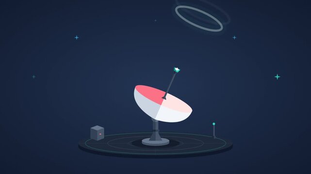 Satellite dish antenna transmitting wireless signals into the sky