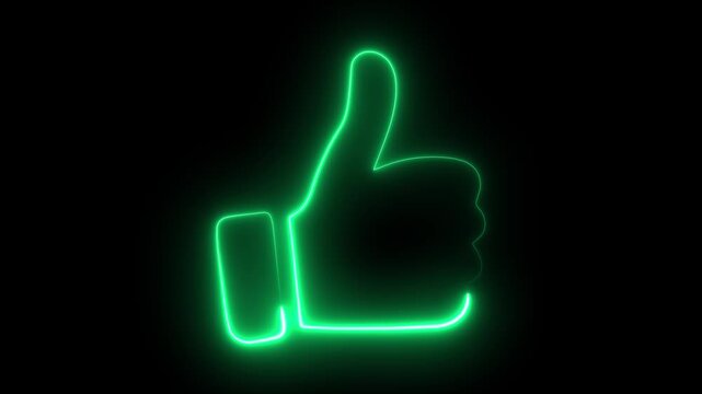 Thumbs up icon animation concept. Glowing neon thumb up. Animation of 4k video.