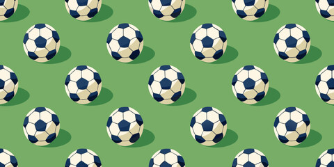 Seamless Soccer Ball Pattern Repeating On Green Background © AnupKumar