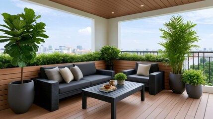 Obraz premium Modern rooftop balcony creating comfortable urban outdoor living