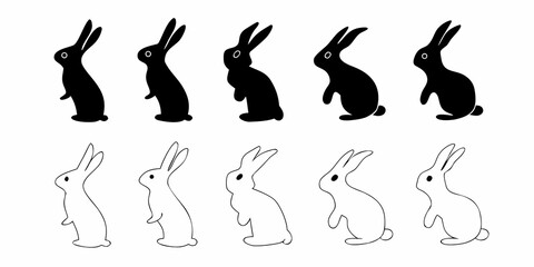 Rabbit Silhouettes Outlines On White Background animal © AnupKumar
