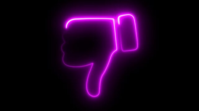Glowing neon dislike icon concept. Dislike neon sign, Social media feedback icon. Animation of 4k video idea. 