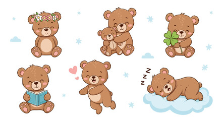Fototapeta premium Cute Cartoon Teddy Bear Collection for Kids Illustration