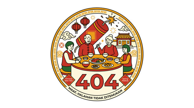 Chinese family dinner illustration for 404 error page design.