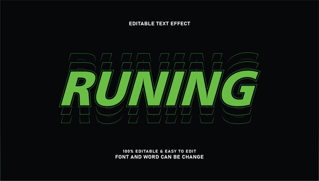 Running editable text effect vector, bold green sport italic font style on black background