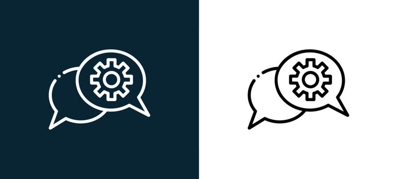 Two-color speech bubbles outline icon pair in black and white, editable stroke vector illustration for web, mobile apps, UI design, branding, and print from Chatting and Communication