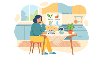 Fototapeta premium AI Smart Home Assistant Helping Woman with Healthy Nutrition in Kitchen