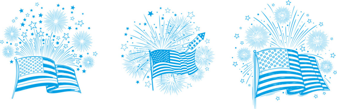 Patriotic american flag fireworks illustrations