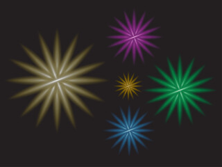 Fototapeta premium Colorful fireworks spark explosions in dark sky Vector, illustration
